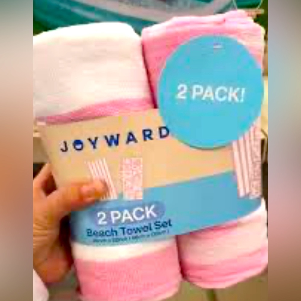 New 2 pack Pink White 100% Cotton Beach Bath Towels Joyward, 26 in x 52 in